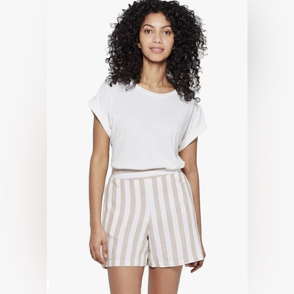 A New Day Womens Linen and Rayon Khaki and White Striped Shorts - Size Medium